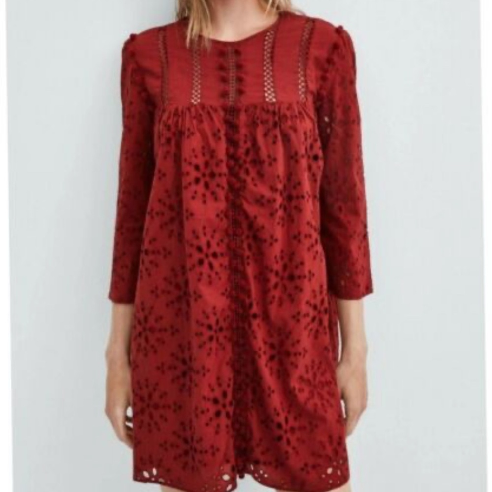 Zara TRF Collection Dress with Pom Pom's and Eyelet Fabric